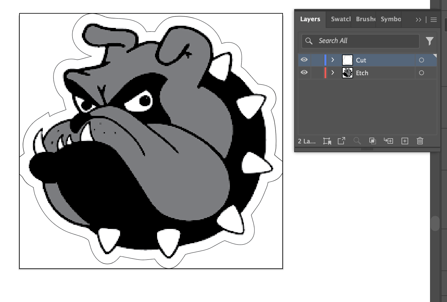 Adobe Illustrator file with vector art on a Cut layer and raster art on an Etch layer